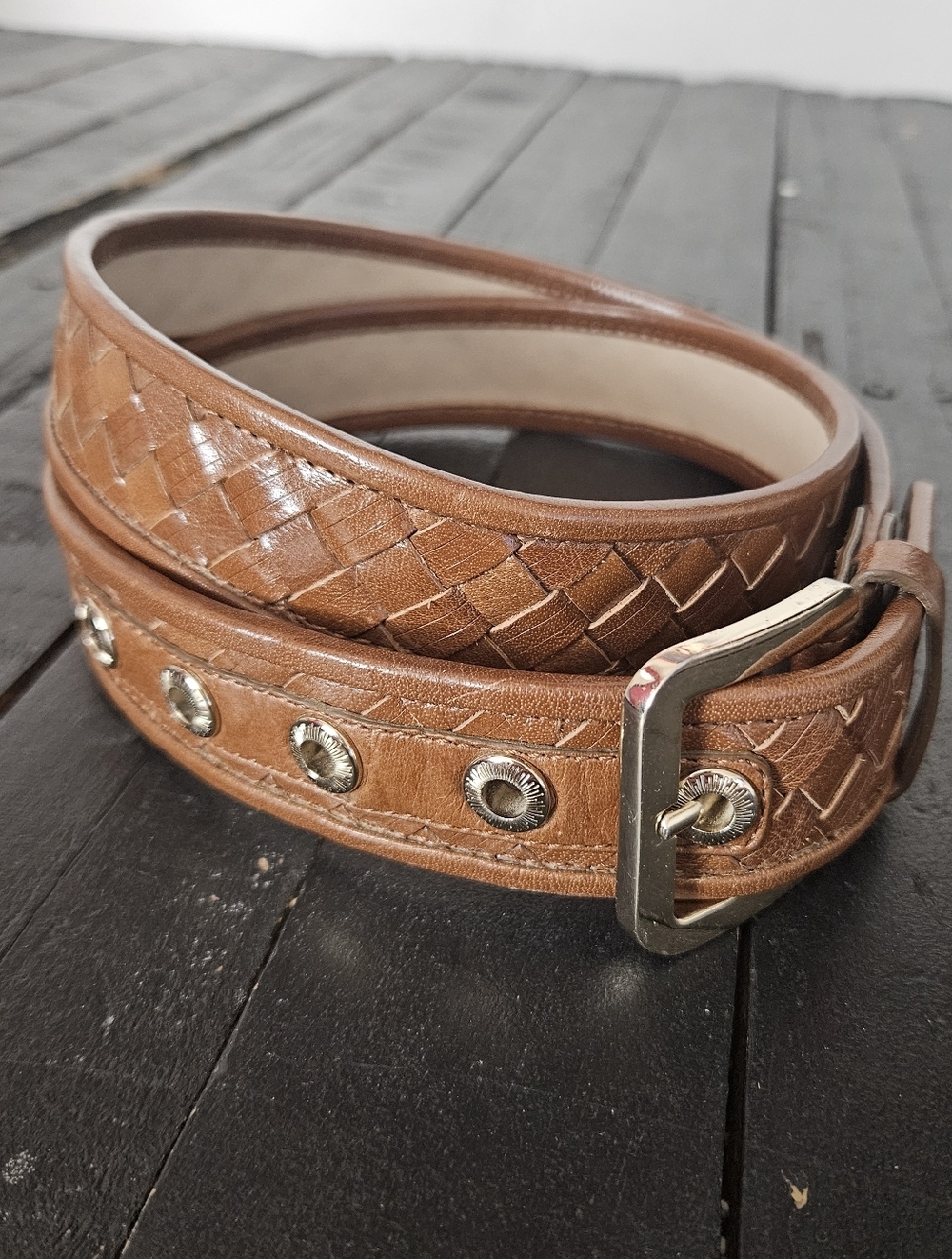 Cole Haan Vintage Women's Medium Tan Brown Woven Leather Belt 90s Y2K Western